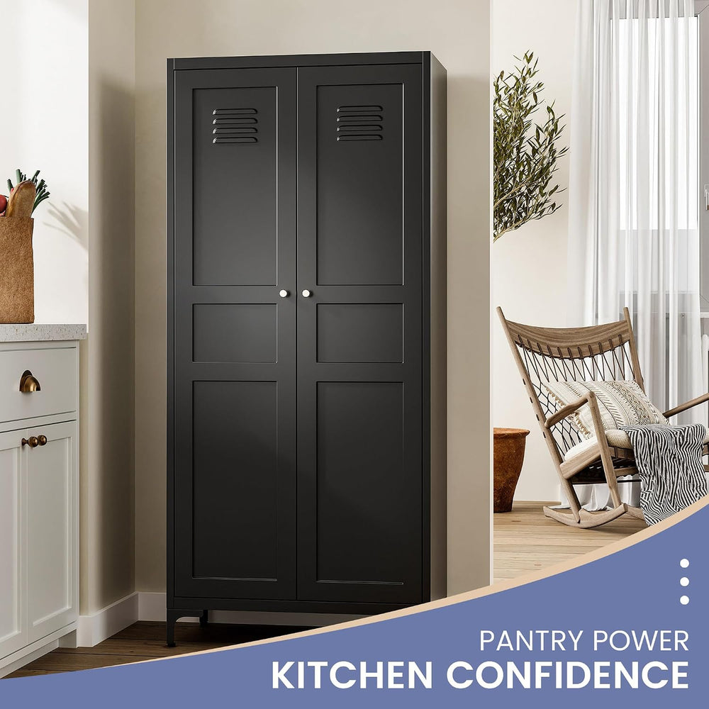 Black Kitchen Pantry Storage Cabinet,Pantry Cabinets with Doors and Adjustabl...