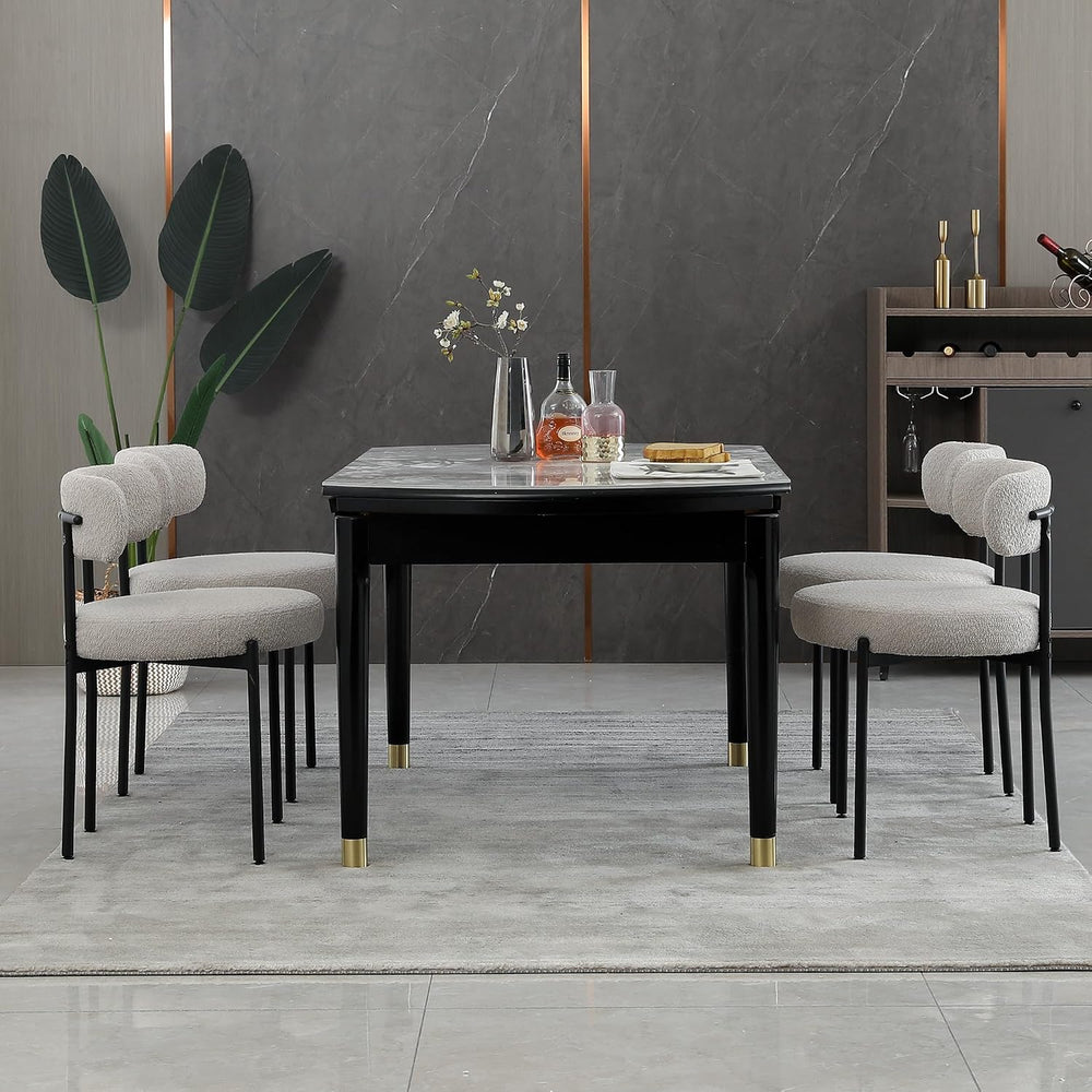 Dining Chairs Set of 4, Round Upholstered Boucle Dining Room Chairs, Mid-Cent...