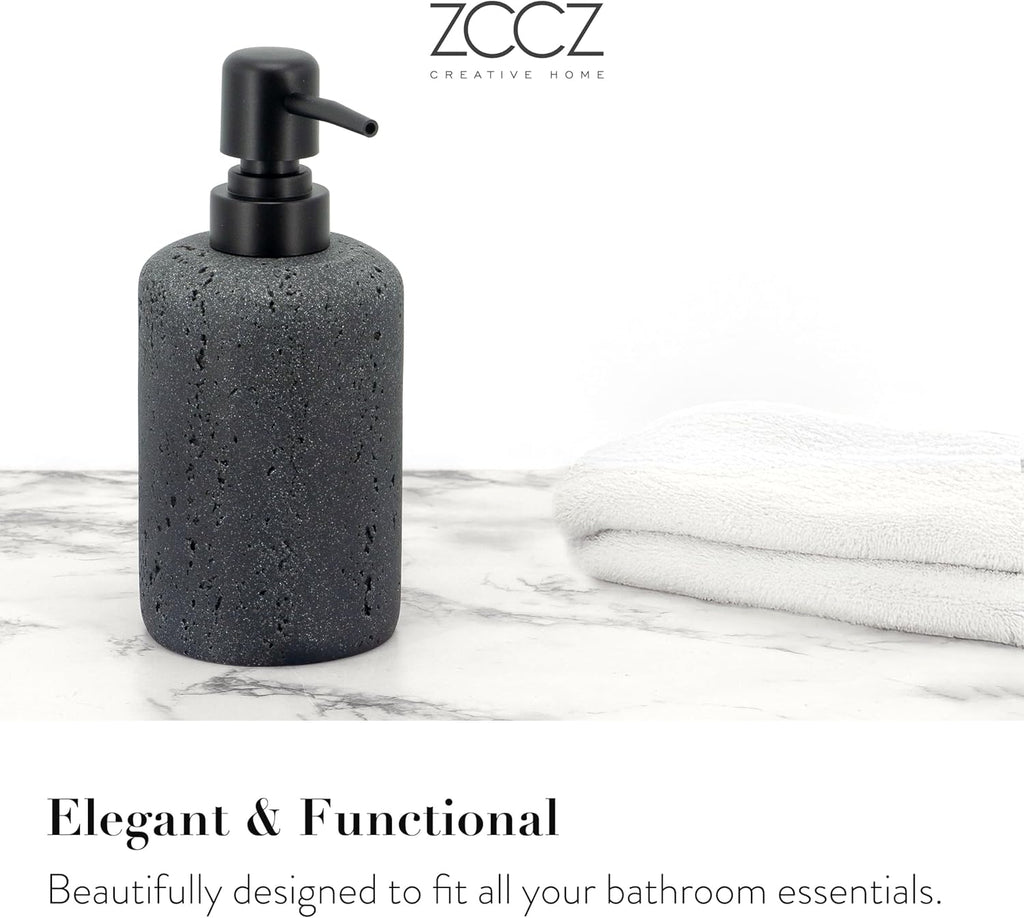 ZCCZ - Black Bathroom Accessories Set 4 Pcs - Toothbrush Holder, Soap Dispenser, Vanity Tray, Bathroom Tumbler - Countertop Vanity Organizer - Bathroom Accessory Set- Toothbrush Holder Set, Stone Sets