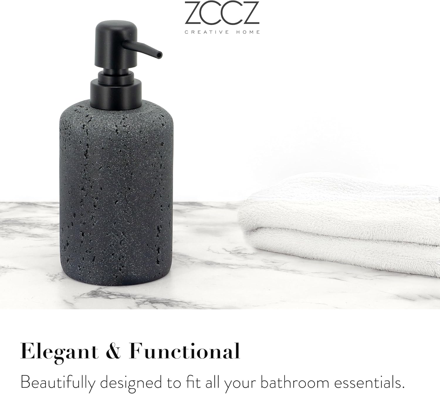ZCCZ - Black Bathroom Accessories Set 4 Pcs - Toothbrush Holder, Soap Dispenser, Vanity Tray, Bathroom Tumbler - Countertop Vanity Organizer - Bathroom Accessory Set- Toothbrush Holder Set, Stone Sets