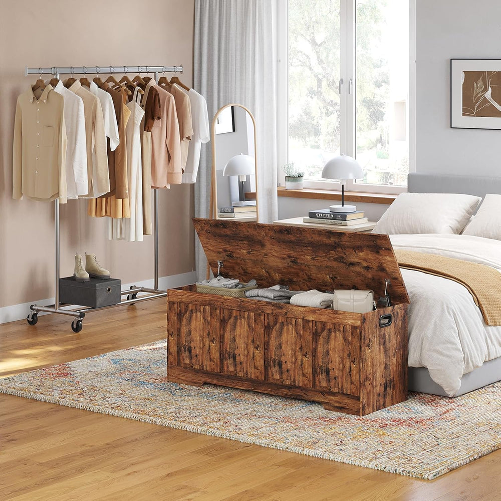 DINZI LVJ Storage Chest, 47.2”Wooden Storage Box with 2 Safety Hinges, Entryw...