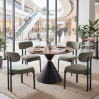 LukeAlon Chenille Dining Chairs Set of 6, Modern Upholstered Armless Kitchen Chairs with Black Metal Legs Curved Back Dining Room Chairs Reception Chair for Living Room Office, Green