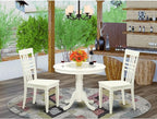 East West Furniture ANLG3-LWH-W 3 Piece Dining Table Set for Small Spaces Contains a Round Kitchen Table with Pedestal and 2 Dining Chairs, 36x36 Inch, Linen White