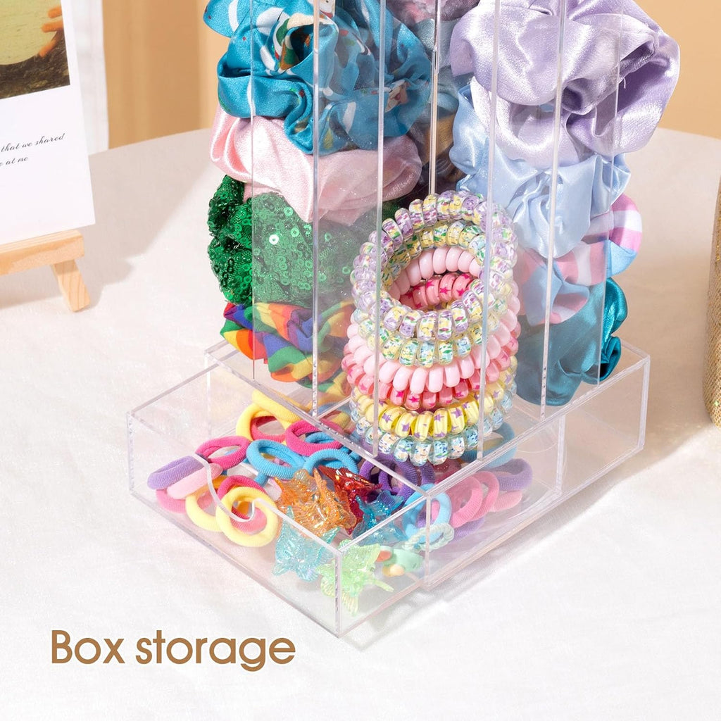 OAOLEER Acrylic Scrunchie Holder Organizer with drawer, Hair Ties Display Stand, 4 Tier Hair Accessories Organizer Storage for Bracelets Bangle Watches (Type C)