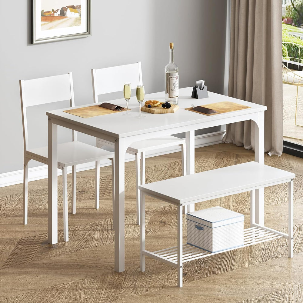 soges 4-Piece Dining Table Set with Bench - 4 Person Kitchen Table and 2 Chai...