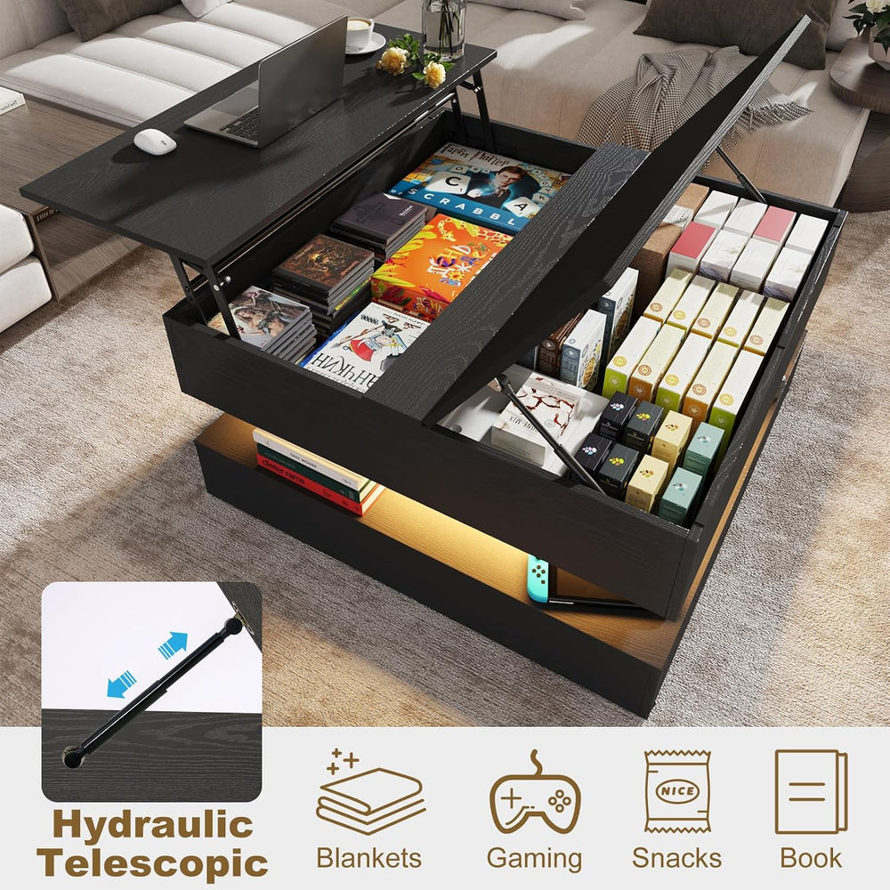 35.4" Large Square Coffee Table with Lifting top,Charging Station,Modern...