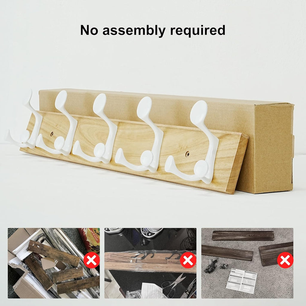 SKOLOO 24-Inch Natural Wood Coat Rack Wall Mount with 5 Triple Hooks - Ideal for Family Entrances, Classrooms, and Pet Supplies Storage - Perfect Coat Hooks for Wall