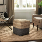 Signature Design by Ashley Sweed Valley Farmhouse Jute Braided Pouf, 17.5 x 20.25 inches, Natural & Black