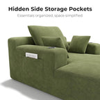 LIKIMIO 71.6" Oversized Chaise Lounge Chair Indoor with Cup Holders & Storage - Corduroy Sofa Bed for Living Room, Reading Nook, or Bedroom, No Assembly Cloud Couch (Green)