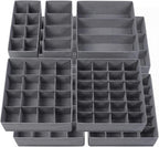 Lourome Underwear Drawer Organizer, 10-Pack, for Socks, Bras, Tie, Grey | Fits Standard 13"+ Dressers, 110 Compartments, Storage Bins for Bedroom, Closet & Bathroom