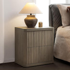 SICOTAS Night Stand Set of 2 Nightstands with 2 Drawers Storage Bedside Table Large Fluted Bed Side End Table Modern 24.4" Tall Wide Night Stands for Bedroom Living Room Sofa Couch Office, Grey Alder