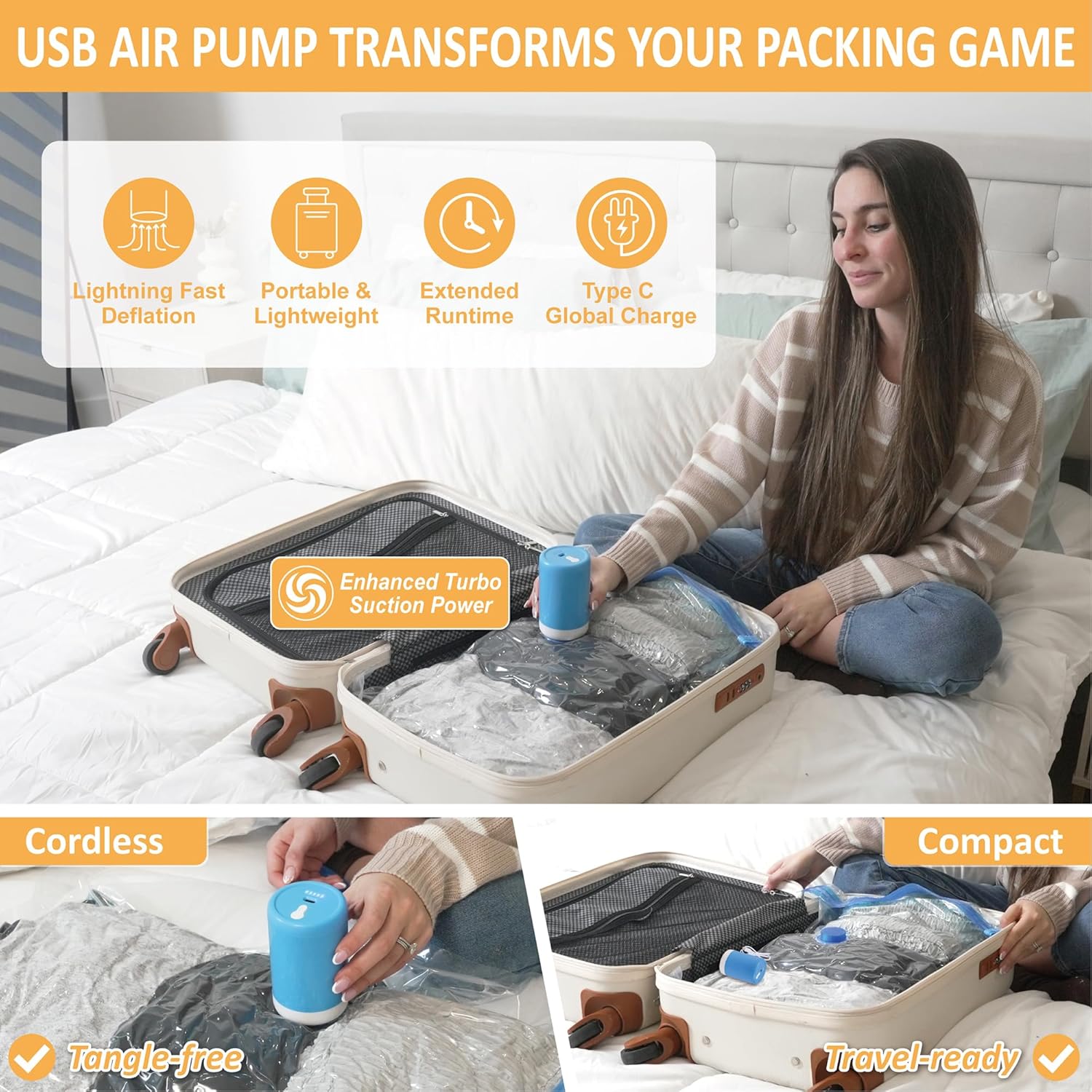22 Pack Vacuum Storage Bags with Rechargeable Wireless Electric Pump, Vacuum Seal Space Saver Bags for Clothing, Pillows, Blanket, Bedding, Comforter