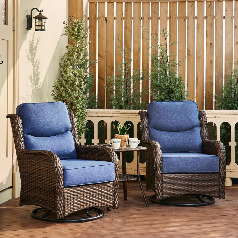 HILLGA Luxury Outdoor Swivel Rocker Patio Chairs of 2 with 6 Inch Thick Cushi...