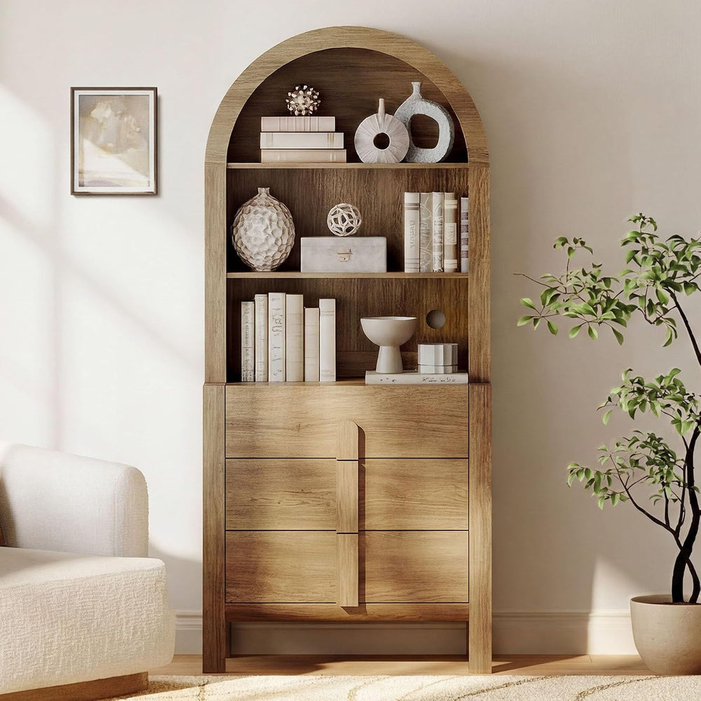 WAMPAT 71" Tall Arched Kitchen Pantry Cabinet with 3 Drawers,5 Tiers Mod...