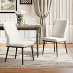 Upholstered Kitchen Chairs Set of 6, Modern Kitchen Chairs with High Back, Padded Fabric Dining Room Chair with Solid Wood Legs for Restaurant/Cafe/Home, Beige