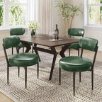 Upholstered Dining Chairs Set of 4, PU Leather Dining Room Chairs with Sturdy Metal Legs, Kitchen Chairs for Dining Room/Kitchen/Restaurant/Hotel, Modern Style, Green