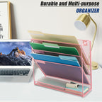 EASEPRES Desk File Organizer Mesh 4-Tier, Hanging Wall Mount Document Organization Stand, Desktop Vertical Mail Paper Folder Holder Rack with Bottom Tray for Office Home Cubicle Countertop, Pink