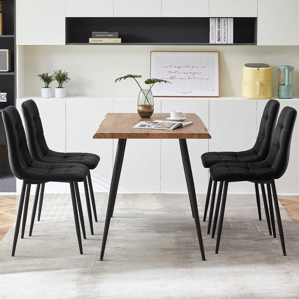 Rectangular Dining Table Set with Upholstered Chairs - Modern Kitchen Table and Chairs Set of 4 for Small Spaces - Black