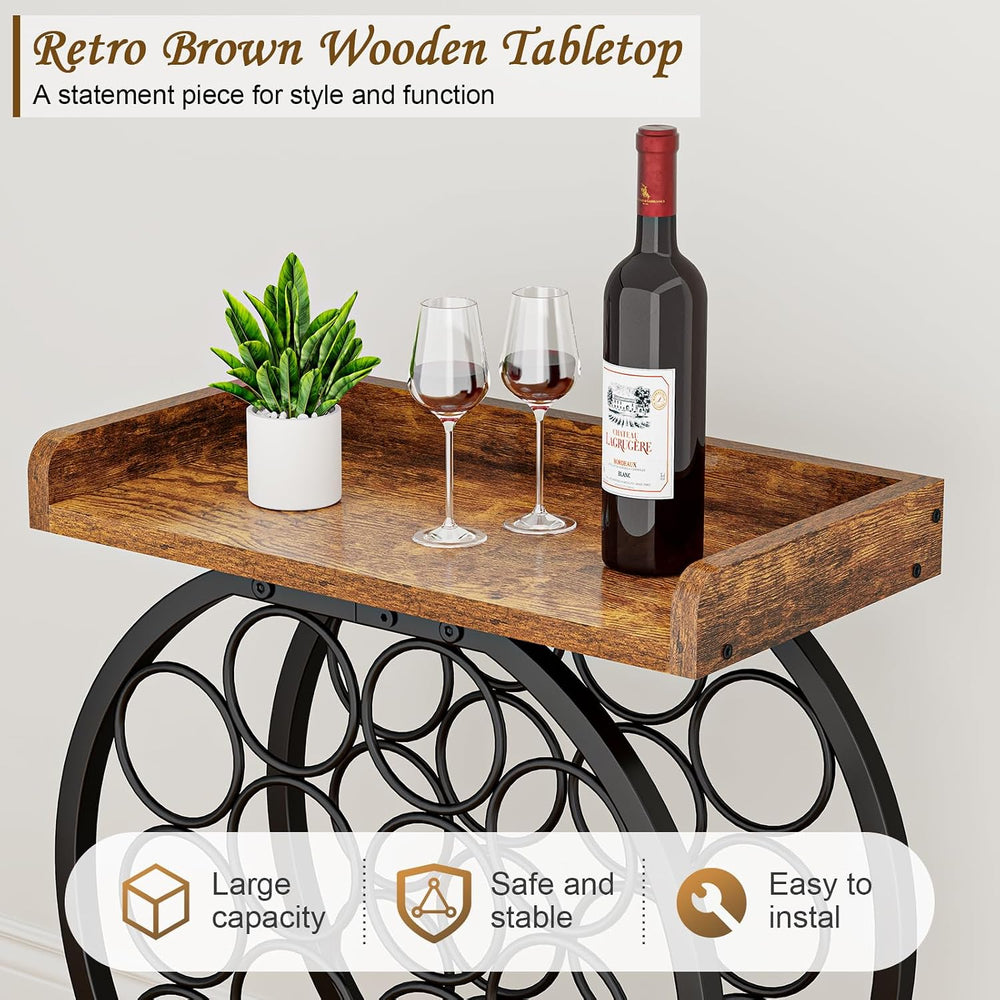 X-cosrack 14-Bottle Countertop Wine Rack with Wooden Tabletop, Freestanding R...