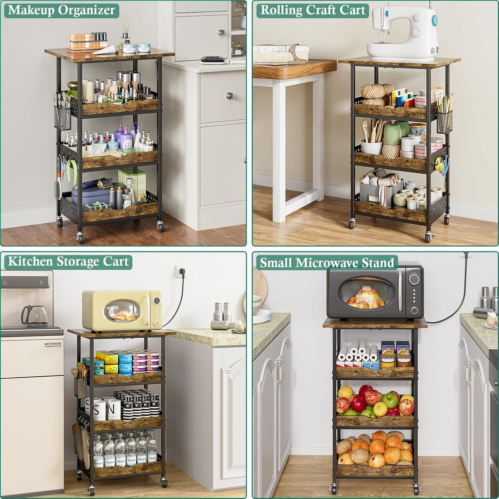 XYZLVSI Small Rolling Microwave Cart, 4 Tier Kitchen Storage Rack on Wheels |...