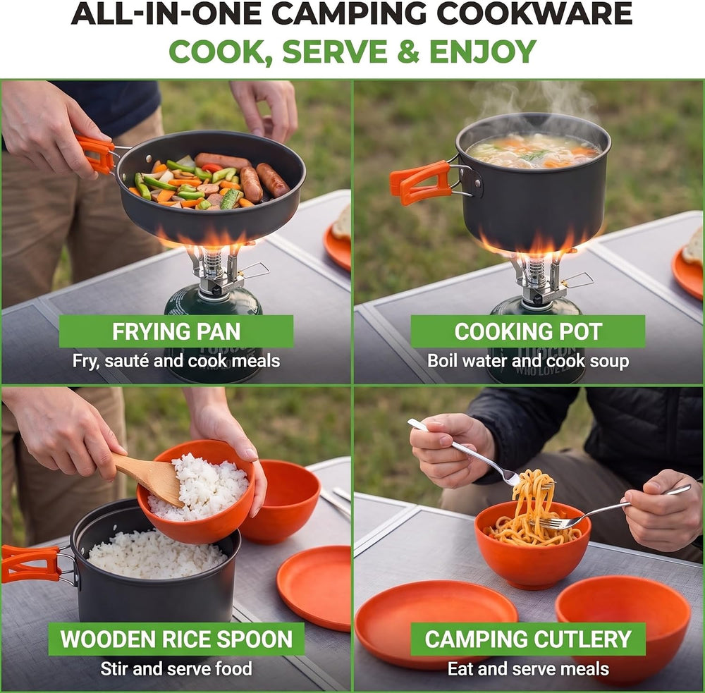 Camping Cookware Set, Nonstick Pot Pan Utensils Mess Kit for Backpacking