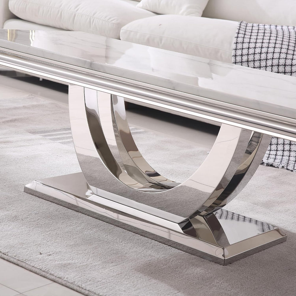 Modern Elegant 2-Piece Living Room Table Set with Faux Marble Top | Includes ...