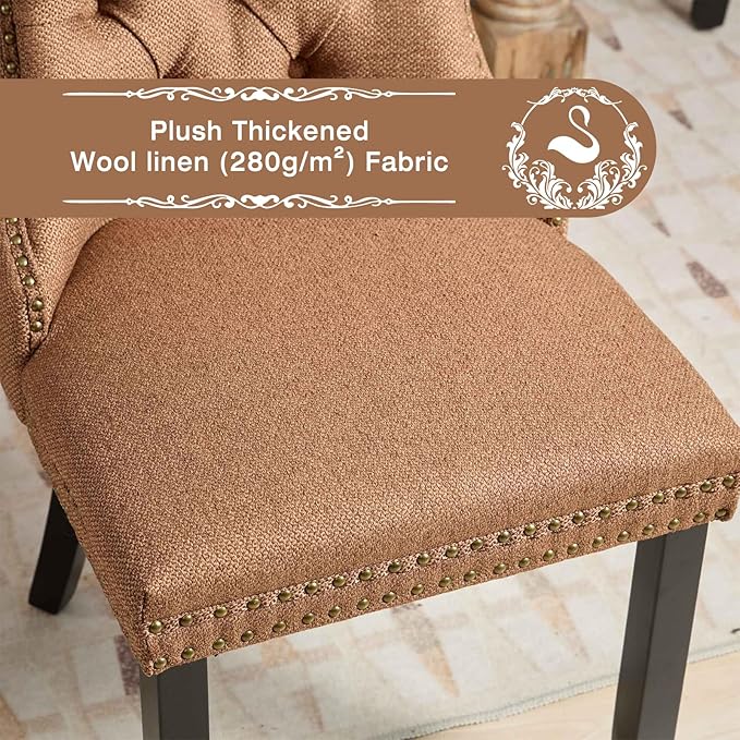 Linen Upholstered Dining Chairs Set of 2, Modern Style Kitchen Side Chairs wi...