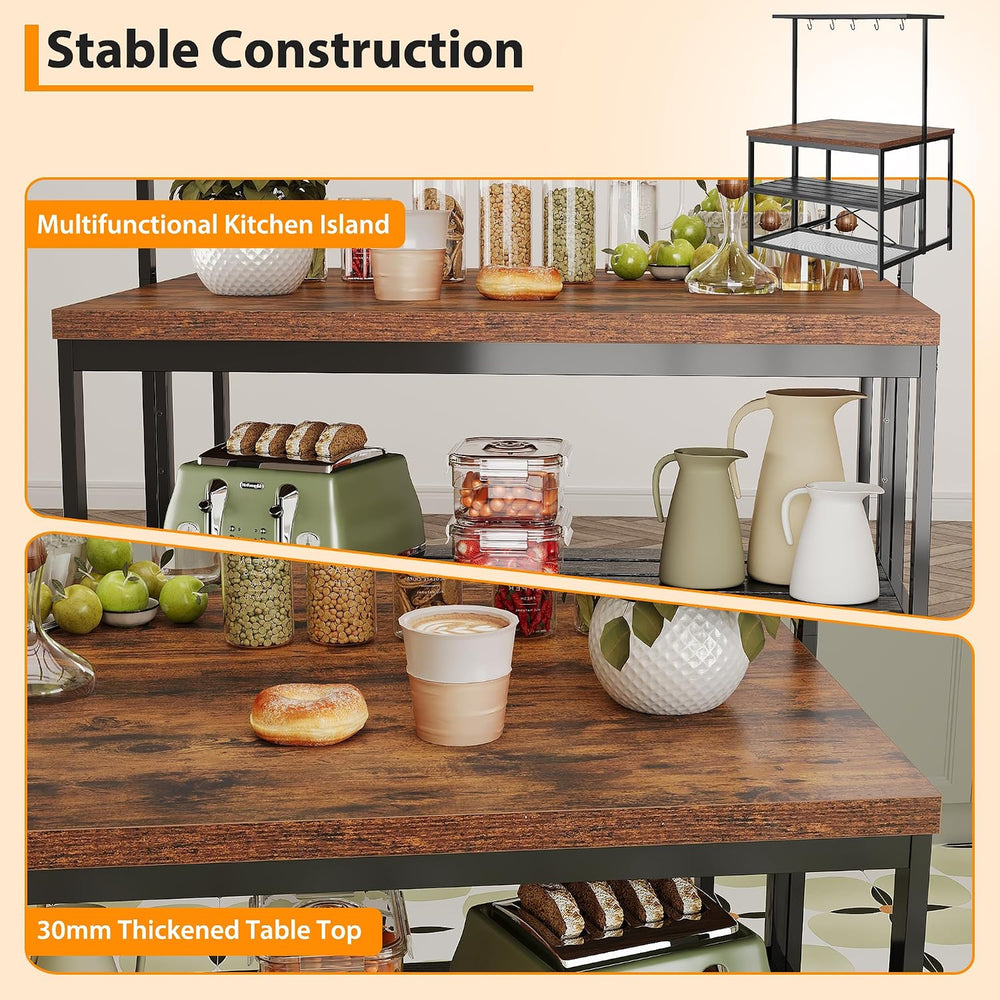 TrailBlaze 42'' Kitchen Island with Storage– 3-Tier Bakers Rack, Wood...