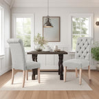 CHUN YI Dining Chairs Set of 8, Button Tufted Upholstered Fabric Dining Room Chairs with Solid Wood Legs and Curved Back, Parsons Side Chairs for Kitchen, Light Grey