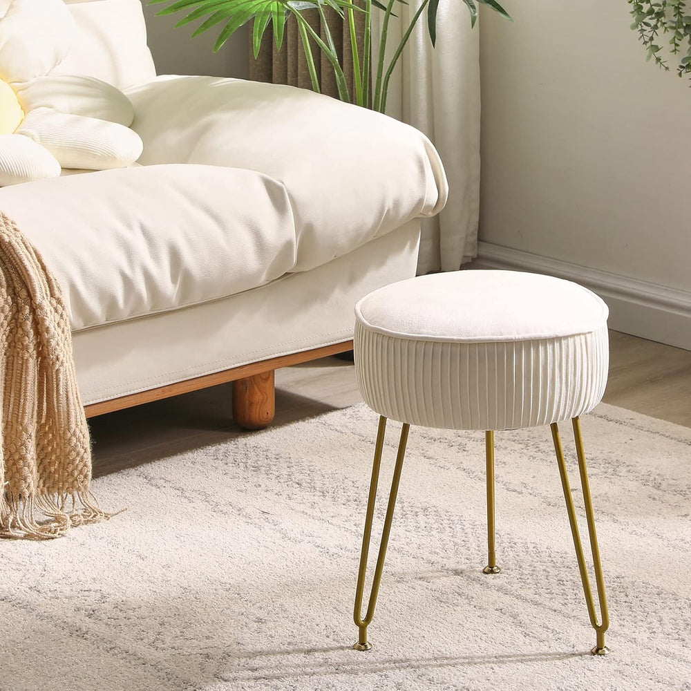 IBUYKE Makeup Vanity Stool, Velvet Round Footrest Ottoman, White LG-30M | Dre...