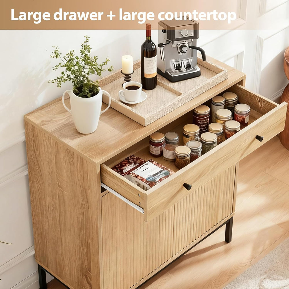 31 inch Sideboard Buffet Cabinet with Drawer, Modern Fluted Credenza with 2 D...