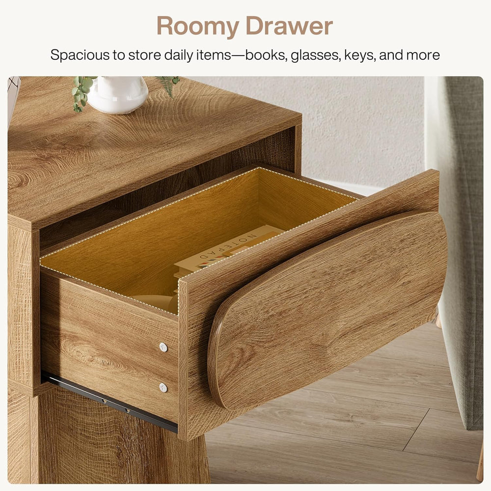 Tribesigns End Table with Storage Drawer, Modern Wooden Side Table with Curve...