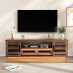 Maupvit Mid Century Modern TV Stand with LED Light for 50/55/60 inch TV, Retro Entertainment Center with Storage Cabinet & Slatted Doors & Grille Drawers, TV Media Console for Living Room, Bedroom