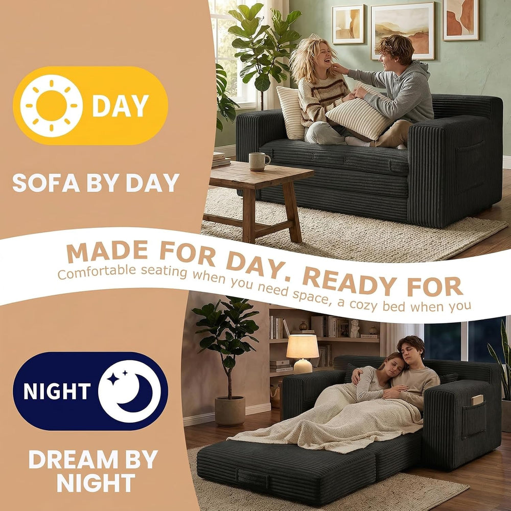 Loveseat Sofa Bed, Tri-Folding Convertible Futon Sleeper with Handle & Si...
