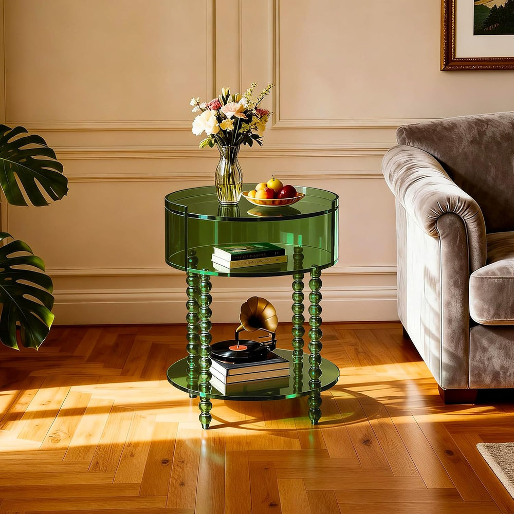 Modern Acrylic Round Side Table, End Table for Living Room, Clear Nightstand ...