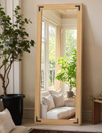 Full Length Mirror with Wooden Frame, 65"X24" Solid Wood Standing Floor Mirror for Farmhouse, Bathroom, Bedroom, Hanging or Leaning Wall-Mounted(Natural)