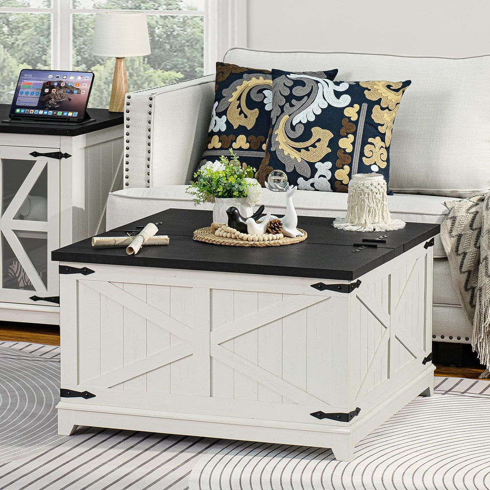 Joaxswe Farmhouse Coffee Table Set 3, End Table and Coffee Table | White 24&#...
