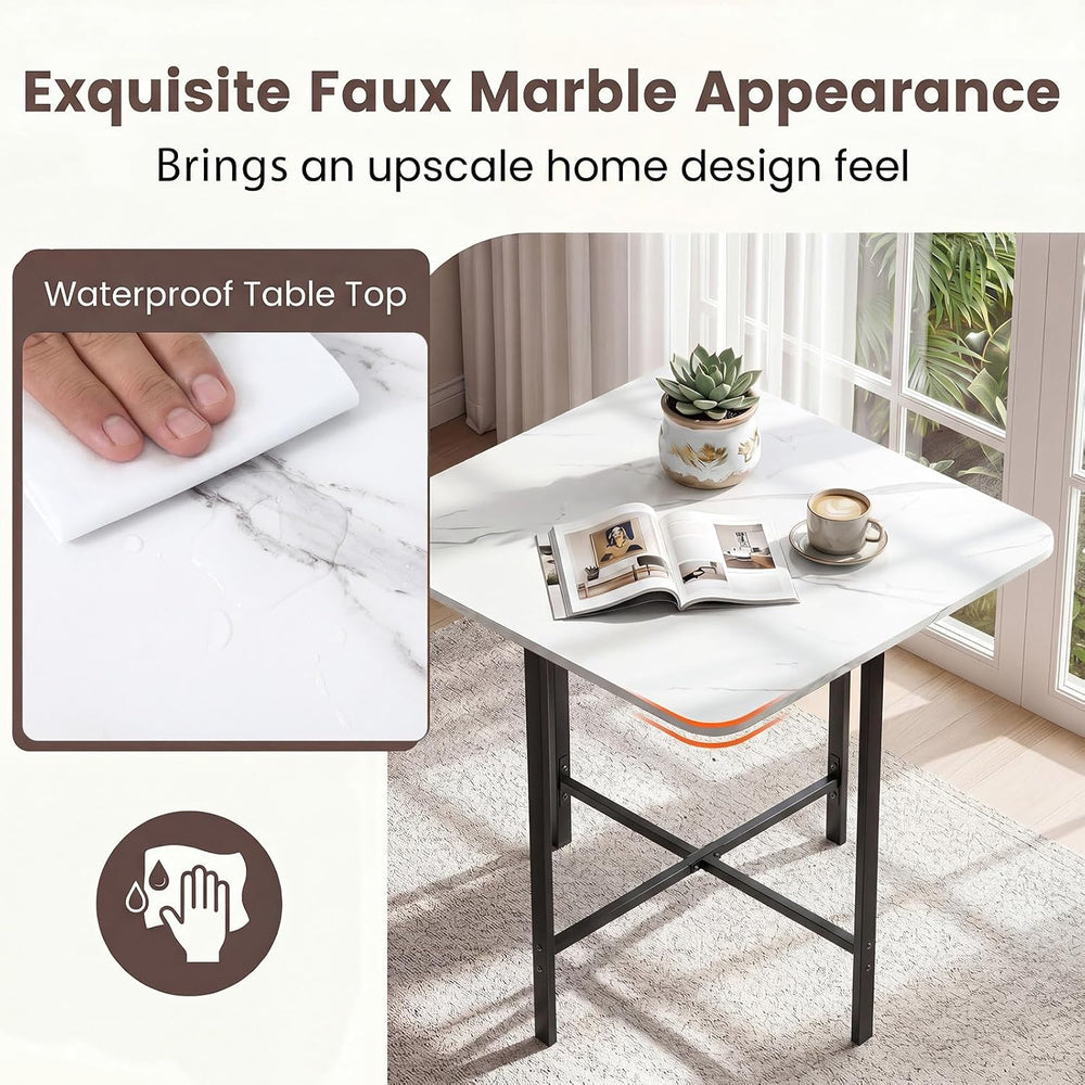 GIANTEX Dining Table Set for 4 with Upholstered Stools (White & Black) | ...