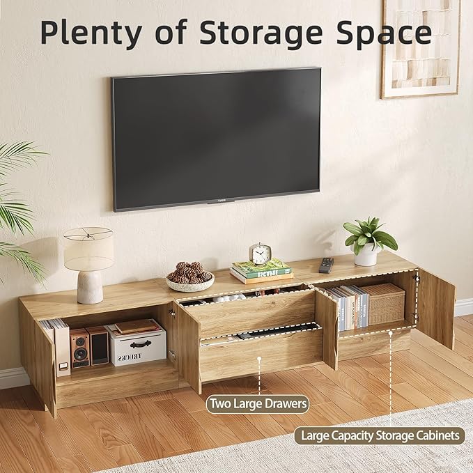 94.5" Wide Modern TV Stands for Living Room, Entertainment Center with Storage Cabinets and Drawers,Wooden TV Console with Groove Handle,Media Console for Bedroom,Dining Room,Natural