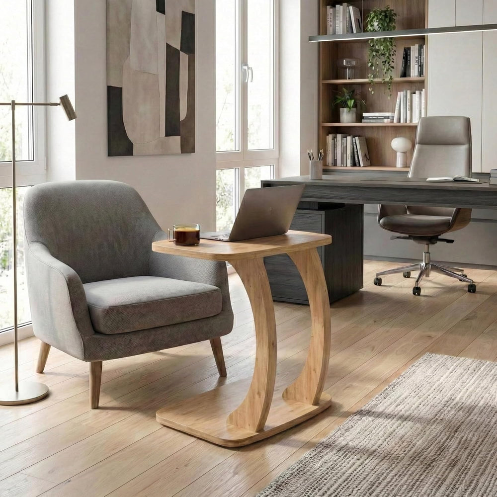 Modern C-Shaped Side Table, Curved Wood End Table for Couch, Sofa & Bed, ...