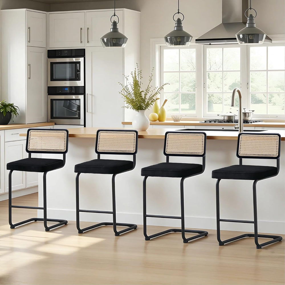 Zesthouse Natural Rattan Counter Stools Set of 2, 26" Modern Boho Barstools