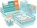 16 PCS Drawer Organizer Set, 5 Varied Size Bathroom and kitchen Drawer cabinet organizer Trays, Clear Storage Bins for Makeup, Jewelry, Utensils and Gadgets