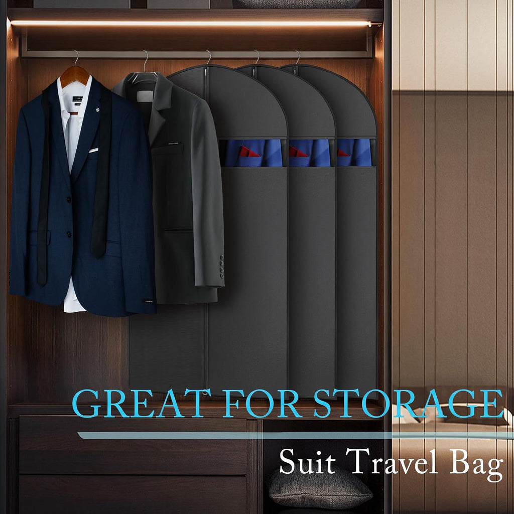 Hleelomi 5 Pack 43-in Garment Bag for Hanging Clothes Black Suit Bag | Garment Bags for Travel and Closet Storage, Suit Bag Travel with Zipper and Visible Transparent Window