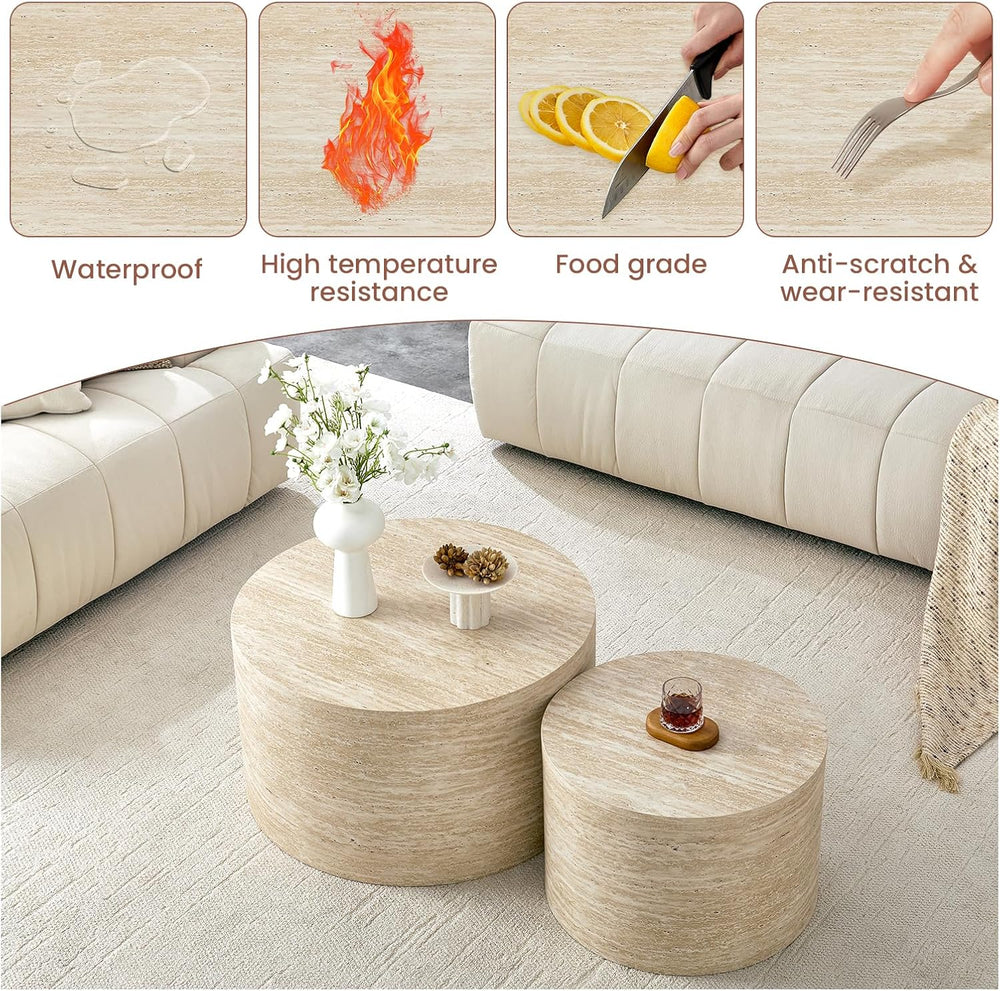 LKTART Round Nesting Coffee Table Set of 2， Modern Small Circle Coffee Table ...