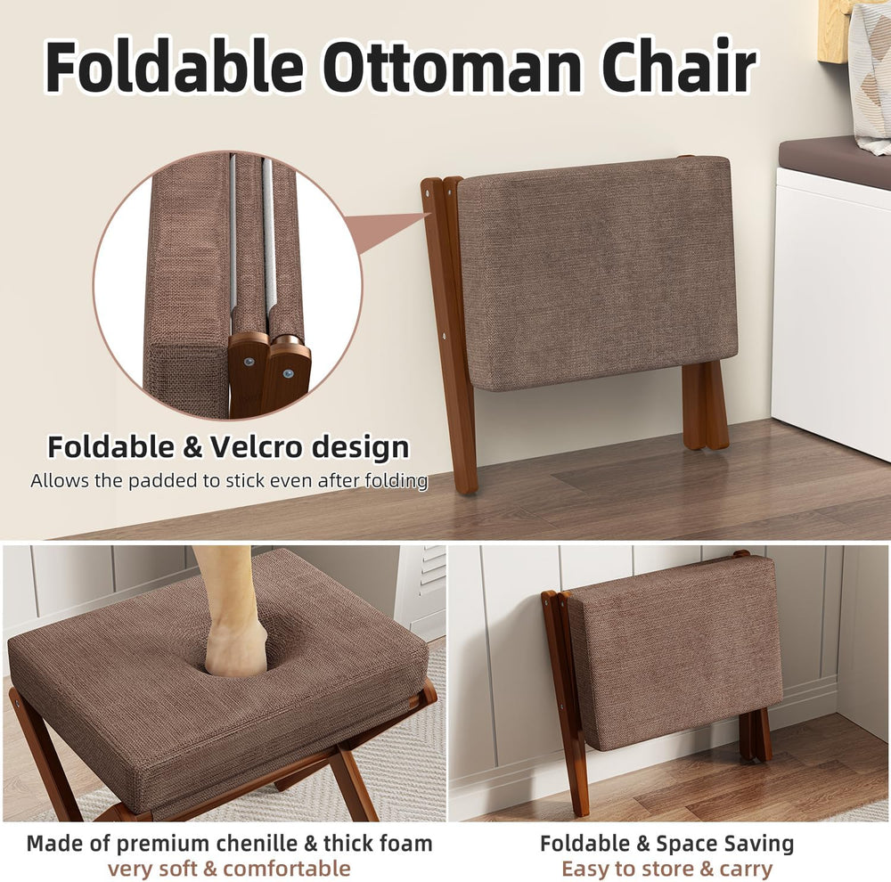 BAMBOOHOMIE Foldable Foot Stool Ottoman, Modern Foot Rest with Bamboo X Legs ...