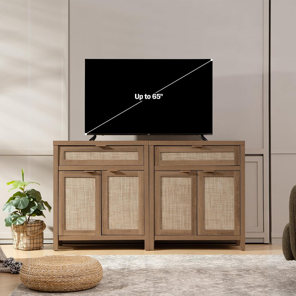 SICOTAS Buffet Cabinet Sideboard with Storage, Rattan Accent Cabinet