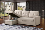 Devion Furniture Garisa 4-in-1 Convertible L Shaped Couch with Pull Out Bed and Storage, Sectional Sleeper Sofa with Reversible Chaise for Living Room, Apartment, Bedroom, Office