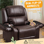 Kids Recliner Chair Storage Arms Reclining Toddler Push Back Sofa Ages 2-8 | 2 Flip-up Storage Arms, PU Leather, Adjustable Footrest, Reading Gaming Relaxing Sleeping, Children Child Youth Boys Girls