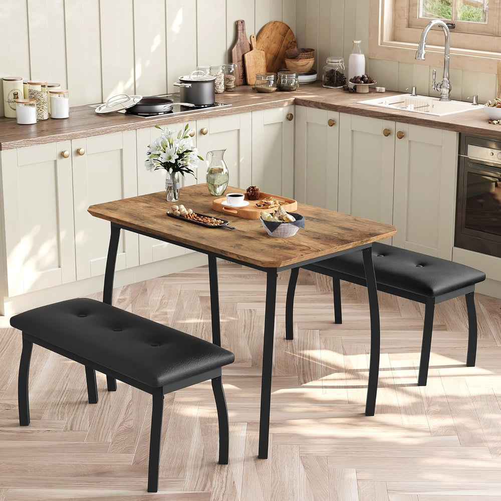 Dining Table for 4, 3-Piece Kitchen Table Set for 4 with Wooden Tabletop and ...