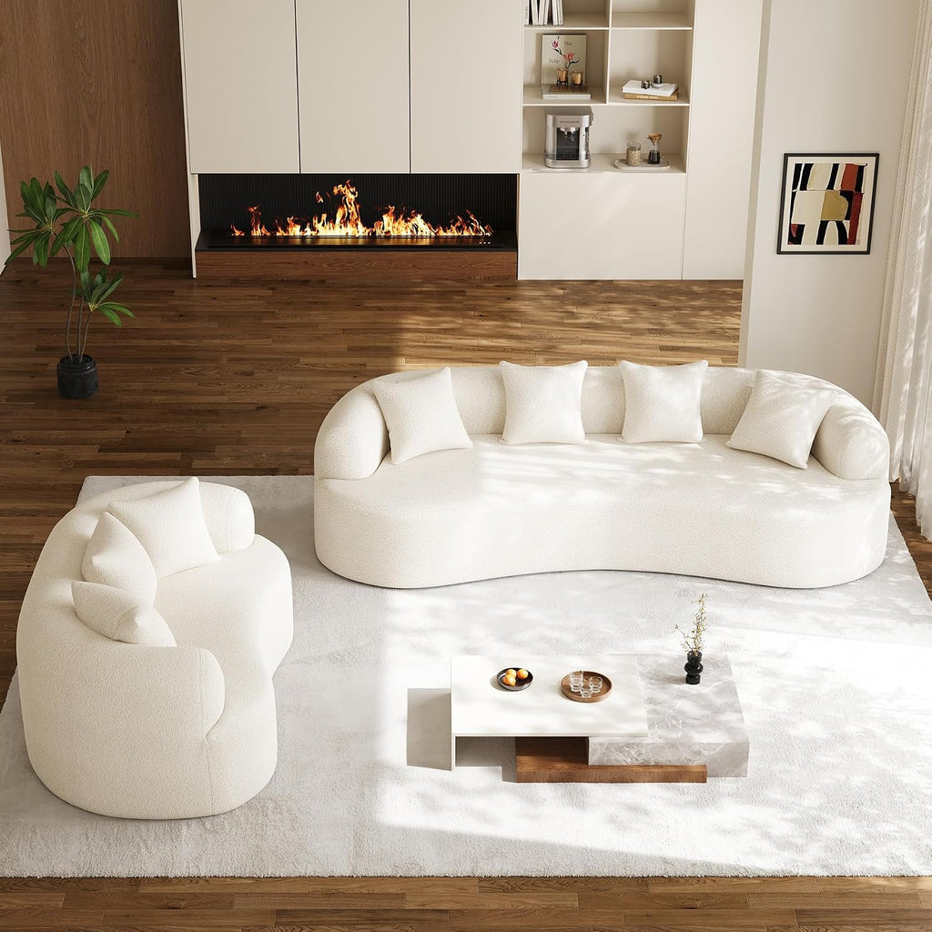 Modern Curved Couch,Oversized 4 Seater Boneless Chenille Sofa,Cream White | Oversized Curved Sofa with Deep Seats,High Foam and 4 Pillows,Cloud Couch for Living Rooms,Bedrooms ,Apartments,No Assembly